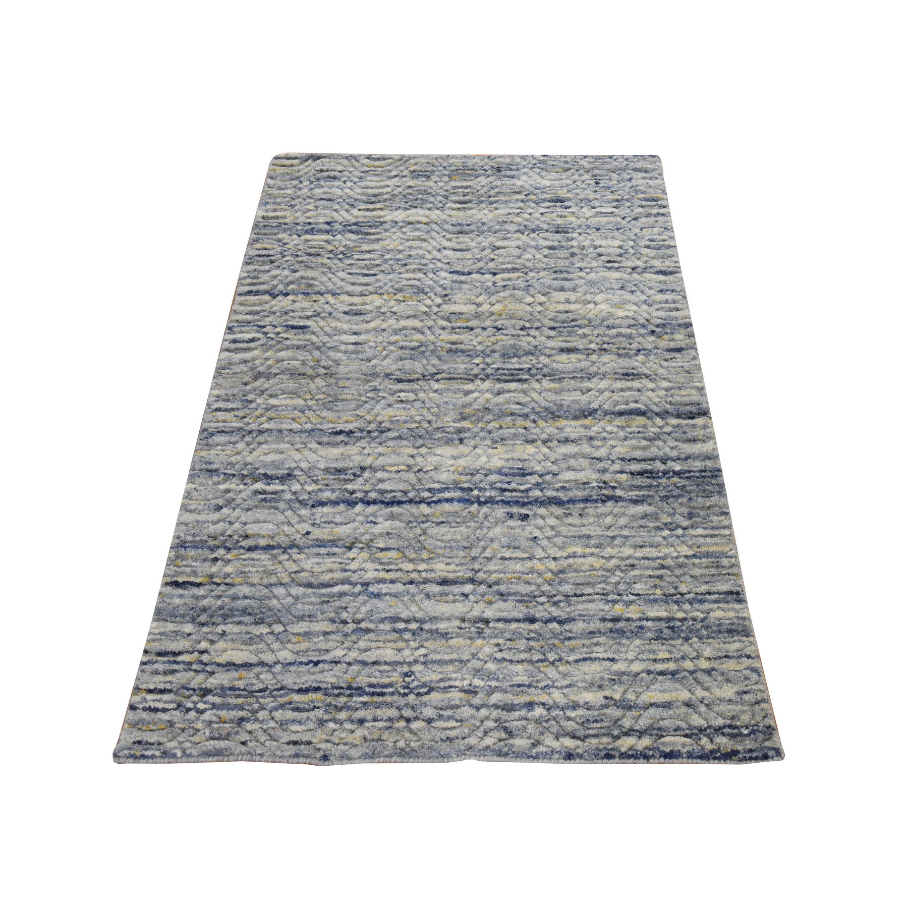 3'x5' Aegean Blue, Variegated Textured Design, Modern, Hand Loomed, Pure Wool, Oriental Rug 
